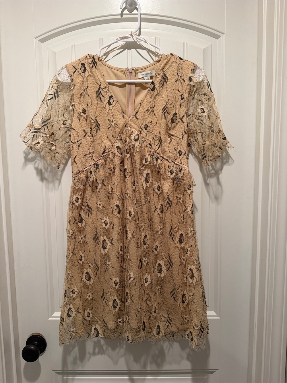 Francesca's Collections Beige Floral Lace V-Neck Dress